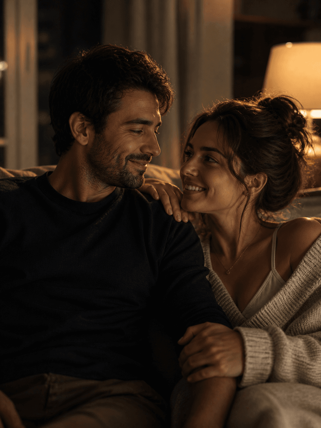 Couple smiling together—representing warmth, ease, and connection when confidence and performance stabilise.